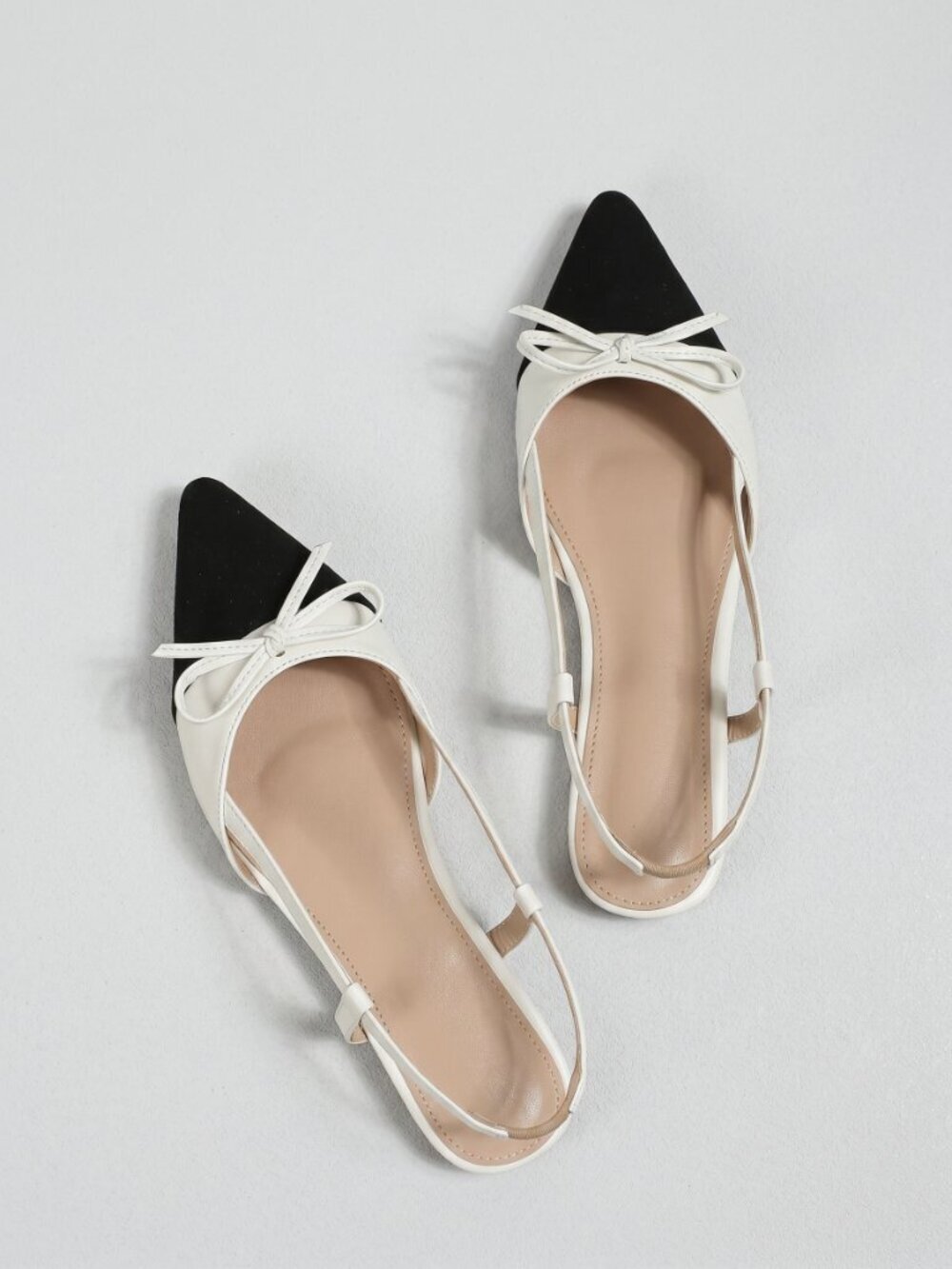 Women Color Block Pointed Toe Flats Faux Leather Slingback Retro Chic
